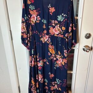 Floral Maxi Dress in Navy and Pink